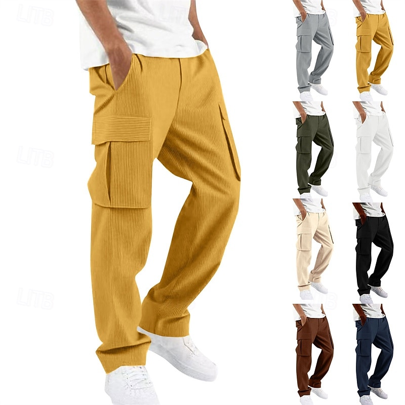 Men's Cargo Pants Corduroy Pants Trousers Multi Pocket Straight Leg Plain Wearable Outdoor Daily Camping & Hiking Fashion Classic Black White