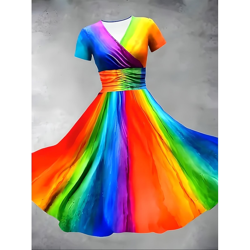 Women's Midi Dress Sheath Dress Wrap Dress Sundress Summer Dress Vacation Party Casual Daily Holiday Going out Regular Fit Ombre Graphic Geometric Half Sleeve V Neck Pink Red Blue Orange Summer4