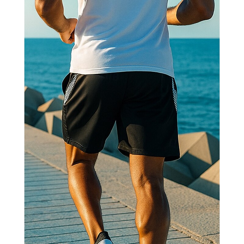 Men's Running Shorts sport pants Elastic Waistband Shorts Sports & Outdoor Casual Breathable Quick Dry Lightweight Elastic Tennis Golf Running Regular Fit Sportswear Activewear Color Block White2