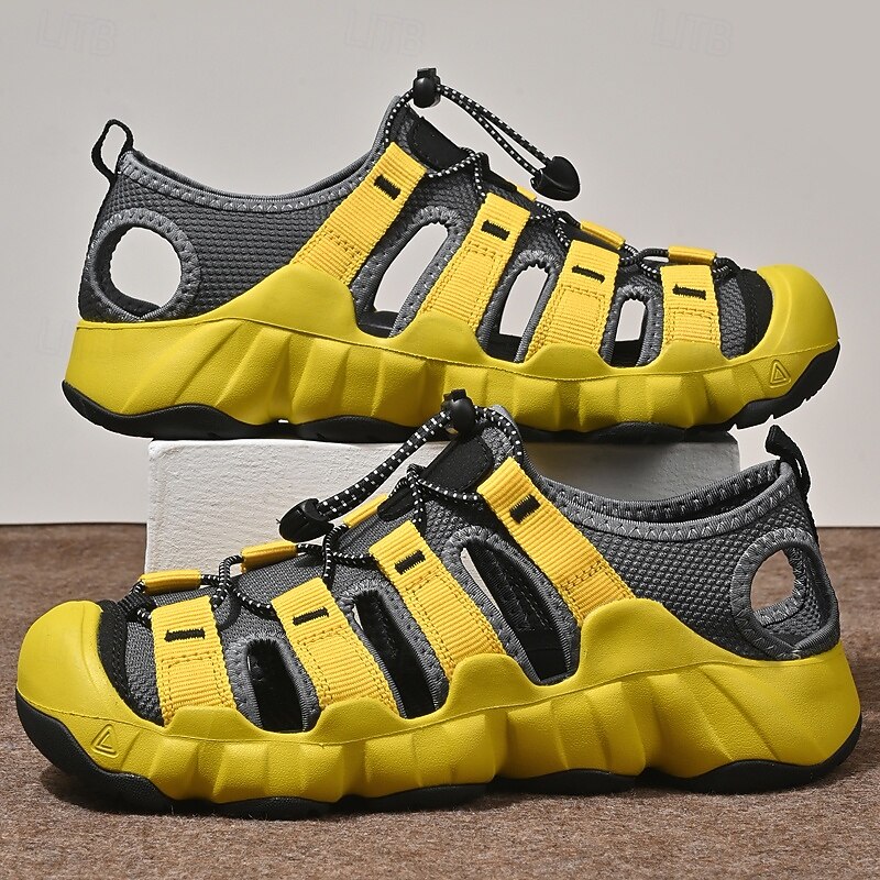 Men's Yellow Sports Sneakers - High-performance Hiking Shoes with Sturdy Design and Adjustable Straps for Trekking Urban Exploration and Outdoor Adventures2