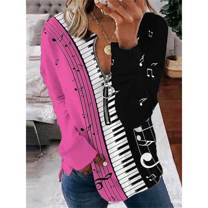 Women's Quarter Zipper Sweater Striped Casual Long Sleeve Crew Neck Regular Tops Street Dailywear Print Pink Fall Winter