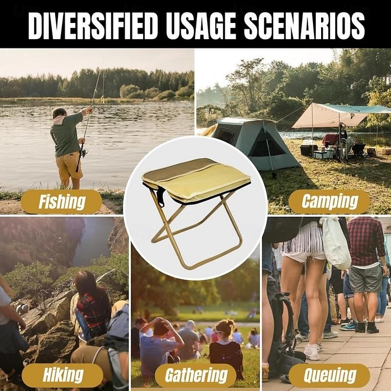Portable Stool for Mountaineering and Hiking, Foldable Stool with Carrying Bag, Lightweight Camping Chair for Fishing, Travel, Subway, Train, Outdoor Queue4