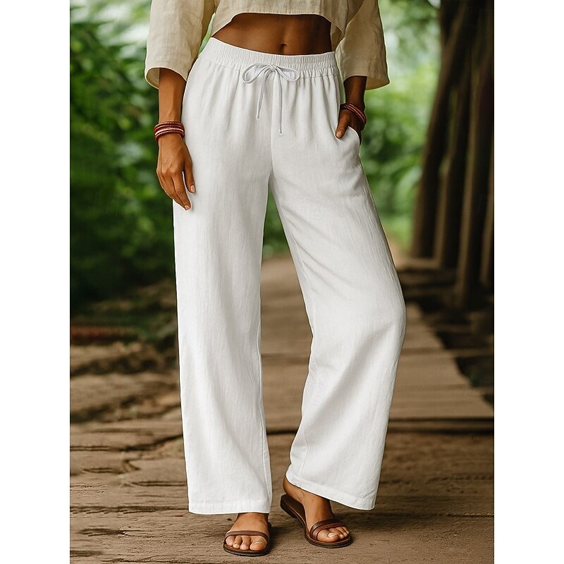 Women's Harem Pants Vacation Vintage Ethnic Style Full Length High Waist Plain Comfy Breathability Soft Micro-elastic Formal Vacation Street Black White Khaki Beige Summer Spring Loose Fit