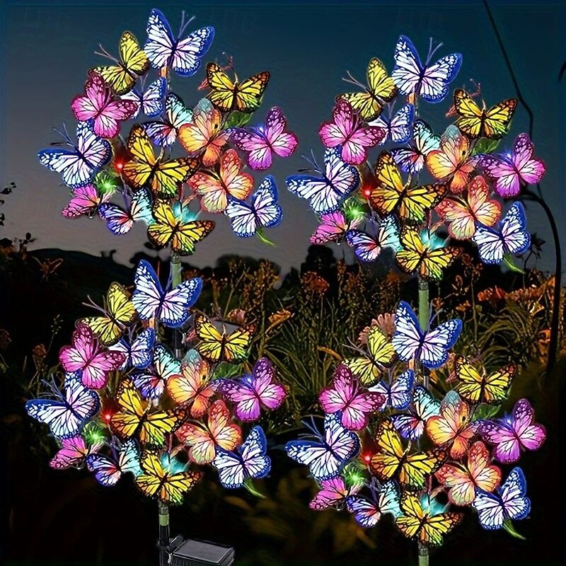 2 Pcs Solar Butterfly Tree Lights Outdoor Waterproof Pathway Lights for Wedding Party Villa Walkway Garden Lawn Camping Party Landscape Decoration2