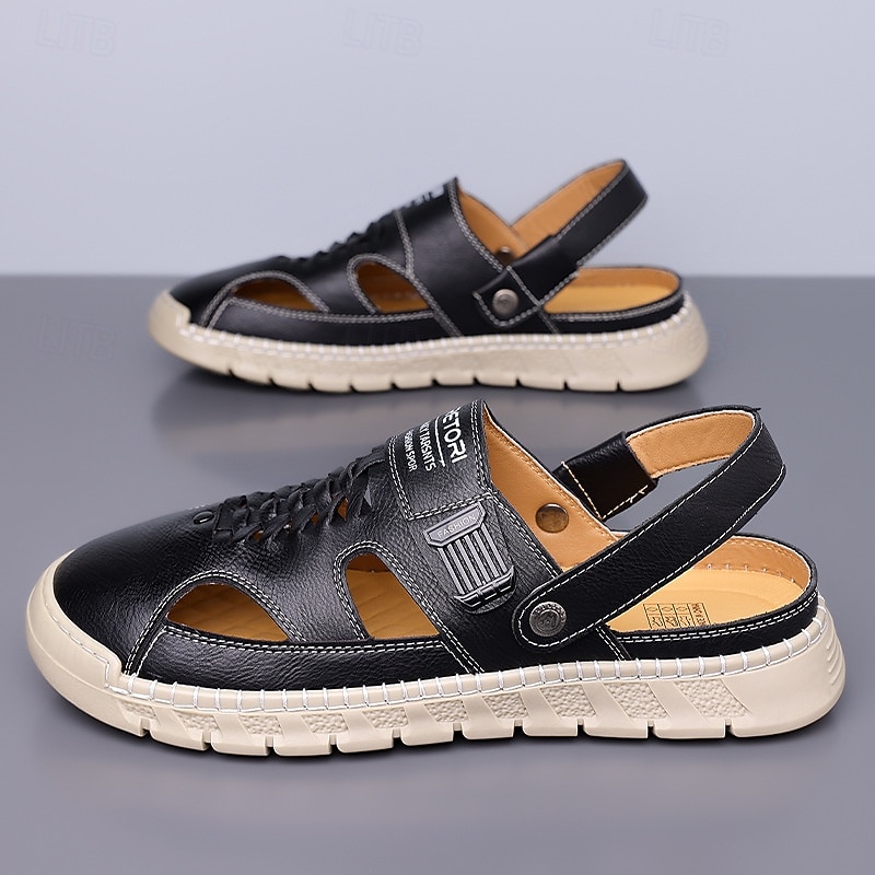 Men's Brown Faux Leather Slip-On Outdoor Sandals, Adjustable Back Strap with Breathable Design, Comfortable Casual Shoes for Beach, Hiking and Summer Activities4