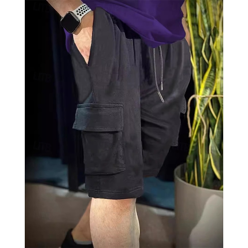 Men's Athletic Shorts Sweat Shorts Shorts Summer Shorts Pocket Drawstring Elastic Waist Plain Comfort Breathable Short Outdoor Sports Classic Casual Black Blue Micro-elastic2