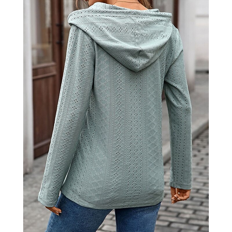 Women's Texture Sweatshirt Pullover Hoodie Sweatshirt Plain Streetwear Casual Comfy Long Sleeve Hooded Regular Tops Street Holiday Going out Buttons Black Pink Navy Blue Green Fall4