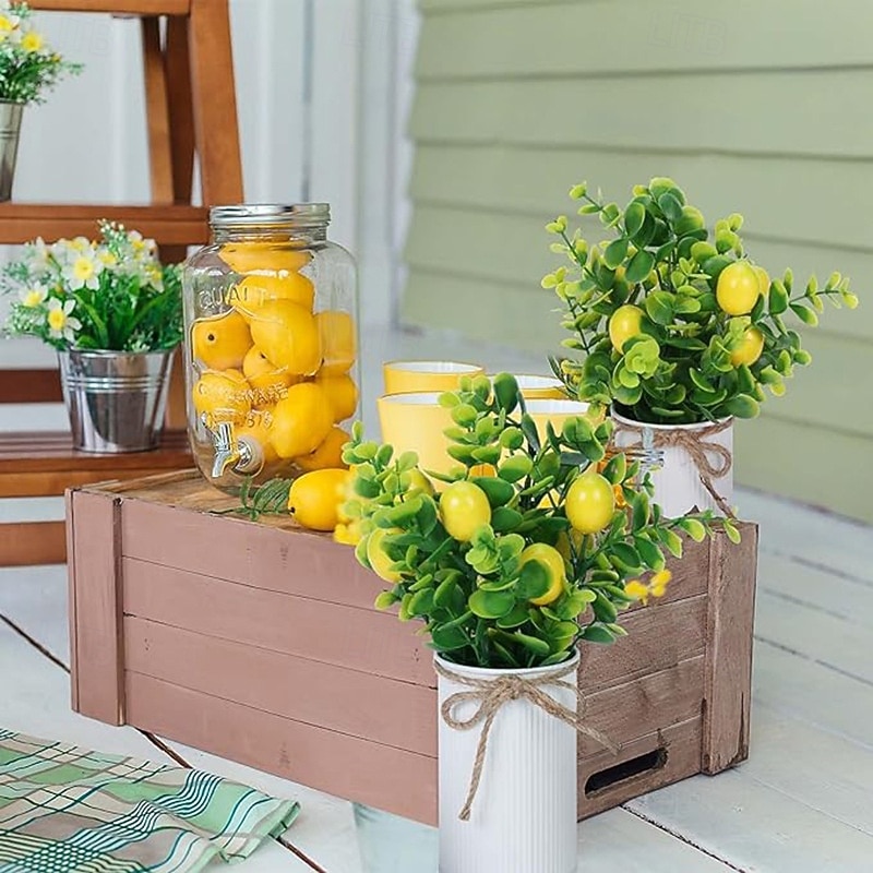 6 Bundles Artificial Eucalyptus Lemon Branches, Faux Greenery Plants with 7 Forks, Decorative Fake Green Leaves for Home Decor, Table Centerpiece, Photography Props2