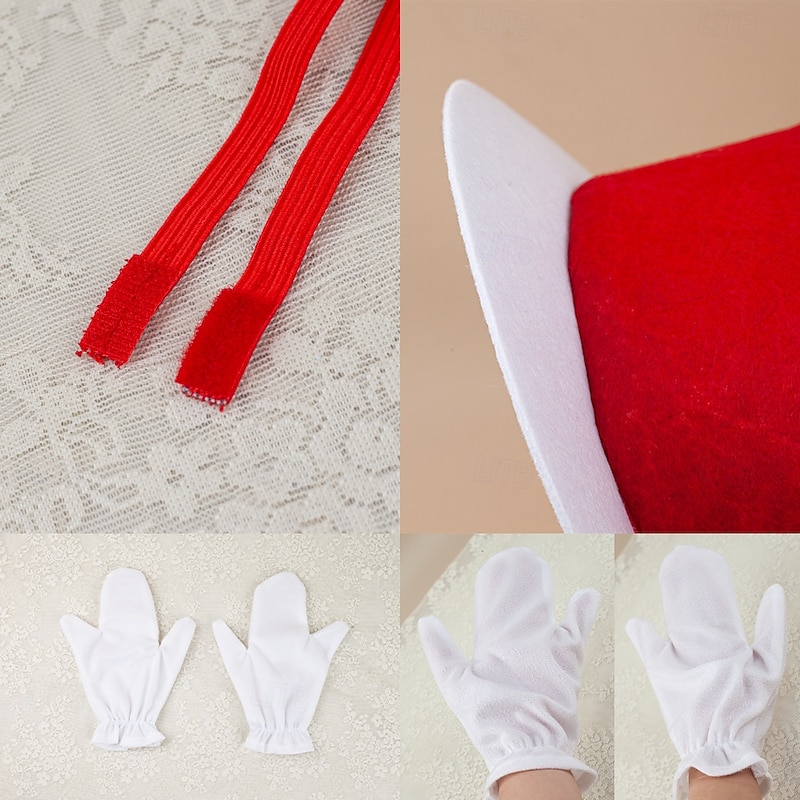 The Cat in the Hat Cat Gloves Accessories Set Tall Hat Storybook Characters Cosplay Movie Cosplay for Unisex Adults' Halloween Carnival World Book Day Performance Educational Dress Up4