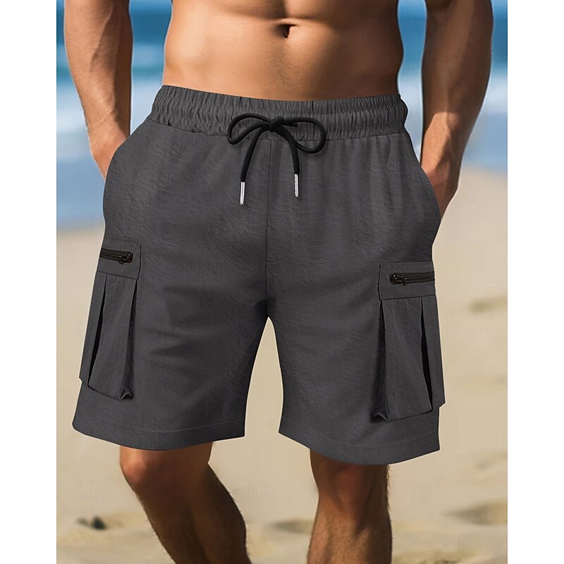 Men's Cargo Shorts Shorts Summer Shorts Drawstring Elastic Waist Multi Pocket Plain Comfort Wearable Knee Length Outdoor Sport Daily Fashion Casual Black Brown2