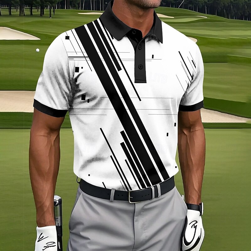 Men's Color Block Golf Polo Sports Polo Shirts Short Sleeve Polo Shirts Collared Shirts Casual Athleisure Buttons Summer White Blue Green