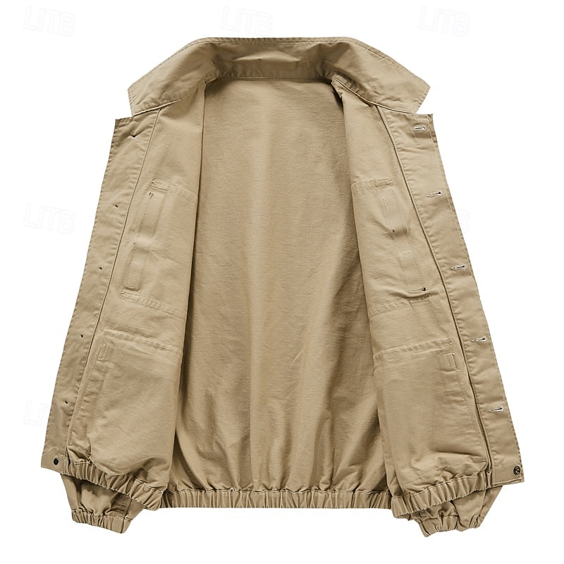 Men's Lightweight Jacket Trucker Jacket Chore Jacket Formal Home Portable Pocket Spring Fall Winter Solid Color Active Vintage Turndown Regular Black Green Khaki Jacket4