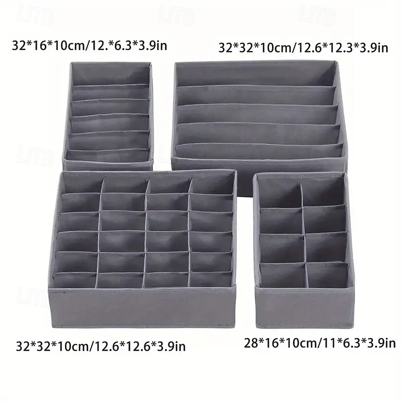 4 Pack Drawer Organizer for Baby Clothes, Linen Fabric Nursery Organizer for Baby Diaper, Collapsible Deep Fabric Drawer Organizer with Zipper for Socks, Bra, Towels, Ties3