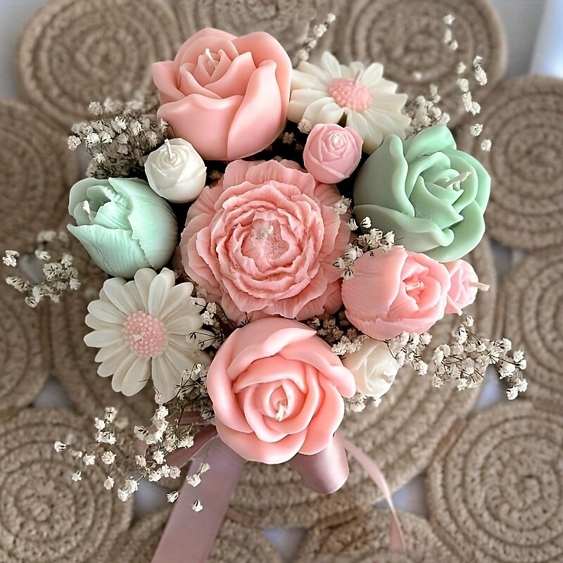5pcs Peony Daisy Tulip Rose & Flower Bud Silicone Mold - Valentine'S Day Thanksgiving Christmas Halloween Easter Gift  DIY Candle & Soap Mold for Girlfriend & Mother  Perfect Home Decoration
