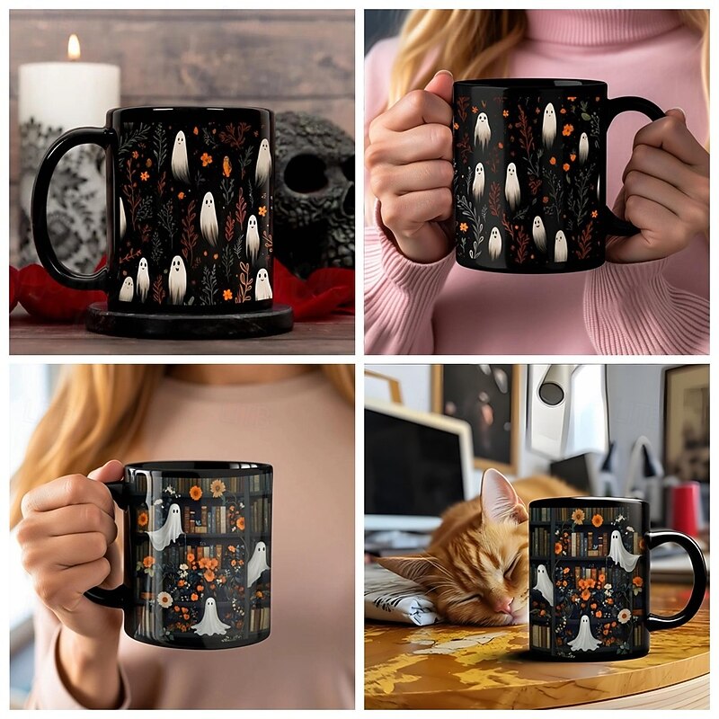 Halloween Gift Mug, White Ghost Ceramic Coffee Cup 330ml/12oz, Spooky Cute Halloween Mug for Women, Friends, Holiday Party Decor, Trick or Treat Gift Idea2