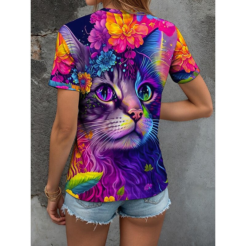 Women's T Shirt Floral Graphic Animal Vintage Stylish Classic Short Sleeve Crew Neck Round Neck Regular Tops Daily Weekend Print Yellow Red Blue Purple Green Summer Spring2
