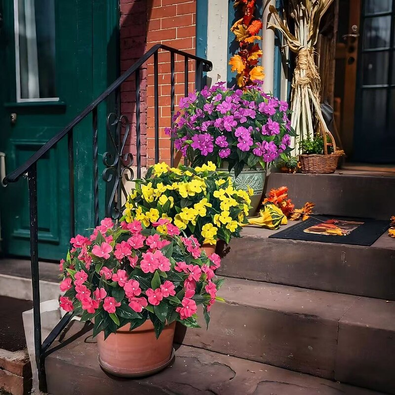 2PCS Artificial Impatiens Hanging Flowers for Indoor Outdoor Decor, Faux Flower Garland for Lawn, Garden, Balcony, and Patio Decoration3