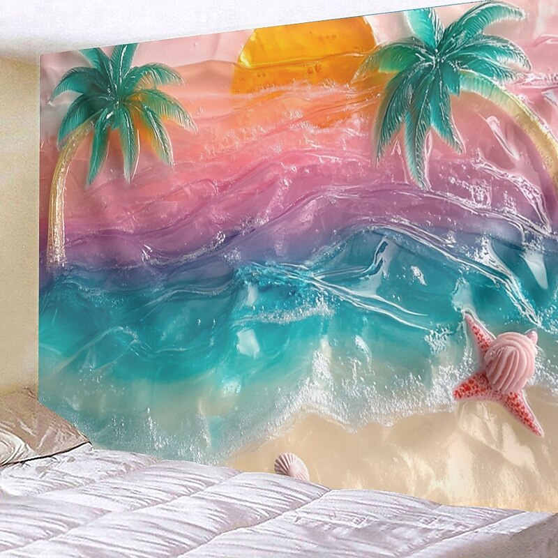Beach Palm Tree Hanging Tapestry Wall Art Large Tapestry Mural Decor Photograph Backdrop Blanket Curtain Home Bedroom Living Room Decoration3