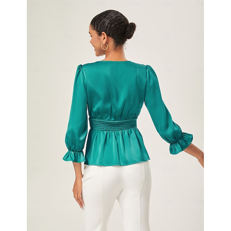 Elegant Lake Green Satin Cinched Blouse3