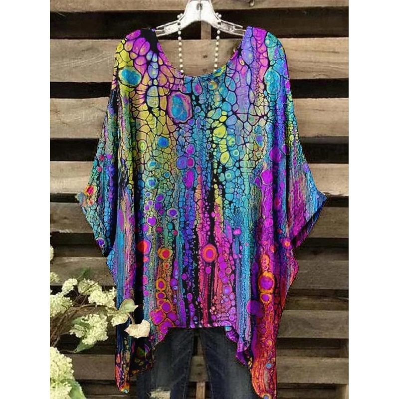 Women's Boho Shirt Graphic Abstract Elegant Bohemia Active Short Sleeve Batwing Sleeve Crew Neck Regular Tops Daily Holiday Beach Wear Yellow Blue Purple Fuchsia Orange Summer Spring2