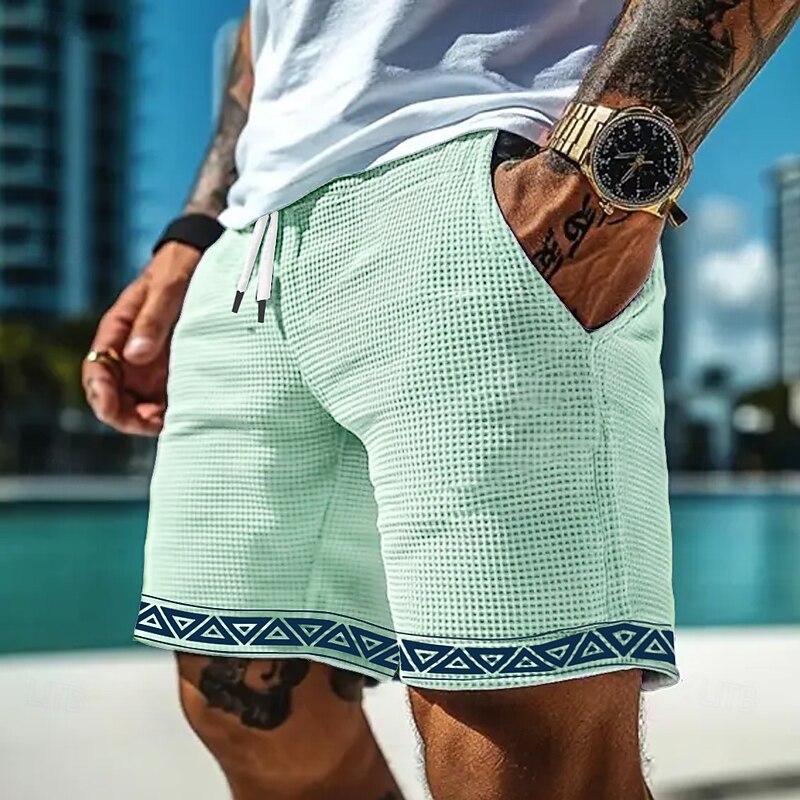 Men's Geometric Triangle Waffle Shorts Sweat Shorts Casual Shorts Mid Waist Fashion Casual Vacation Jogging Workout Elastic Drawstring Waist Shorts with Pockets Designer Clothing Apparel3