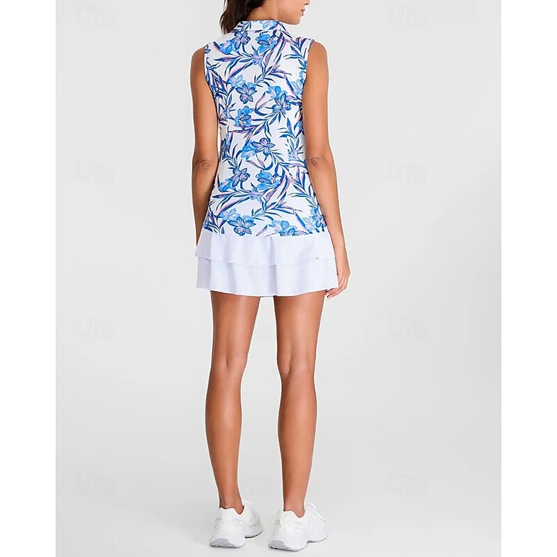 Women's Graphic Floral Sport Shirt Golf Polo Shirt Tennis Shirt Sleeveless Zipper High Elasticity Moisture Wicking Breathable Tennis Golf Pickleball Turndown Zip Collar Shirt Top Blue Tennis Clothing2