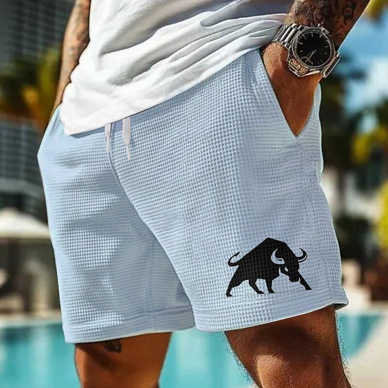 Men's Animal Bull Waffle Shorts Sweat Shorts Casual Shorts Mid Waist Fashion Casual Vacation Jogging Workout Elastic Drawstring Waist Shorts with Pockets Designer Clothing Apparel4