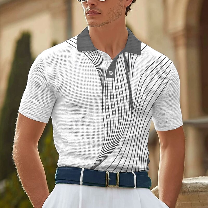 Men's Abstract Geometic Waffle Polo Shirts Short Sleeve Polo Shirts Collared Shirts Business Casual Business Athleisure Daily Wear 3D Print Buttons Summer Red Blue Green4