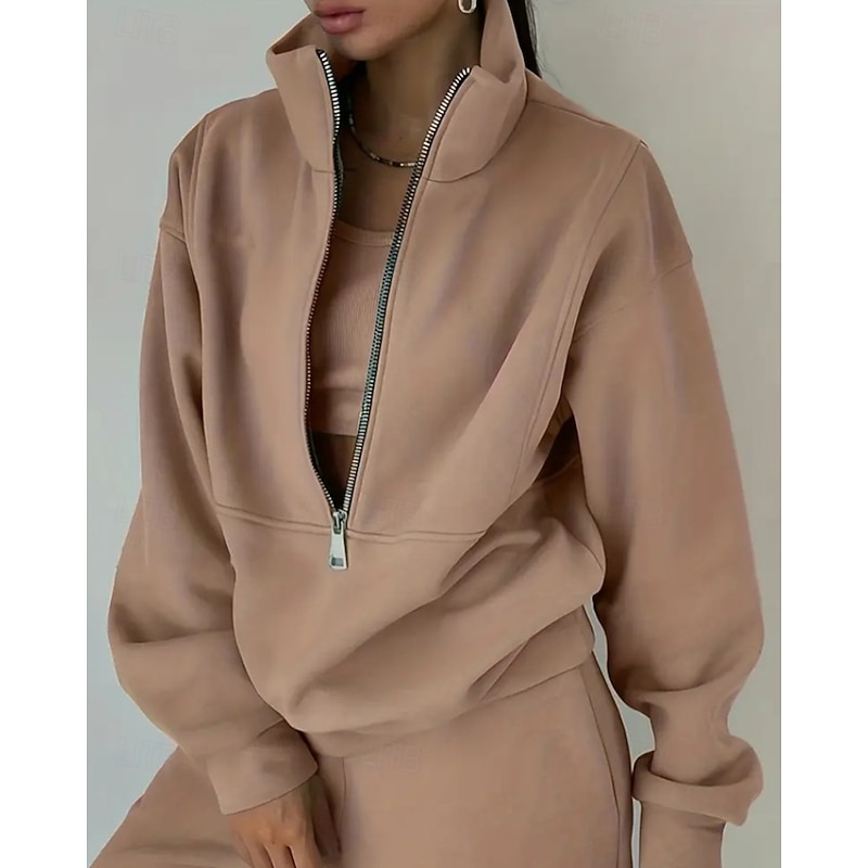 Women's Sweatpants Fleece Tracksuit Track Top Zipper 2 Piece Solid Colored Jacket and Sweatpants Clothing Suit Fall Forest Green Navy Gym Sports Running Thermal Warm Windproof Long Sleeve Sport2