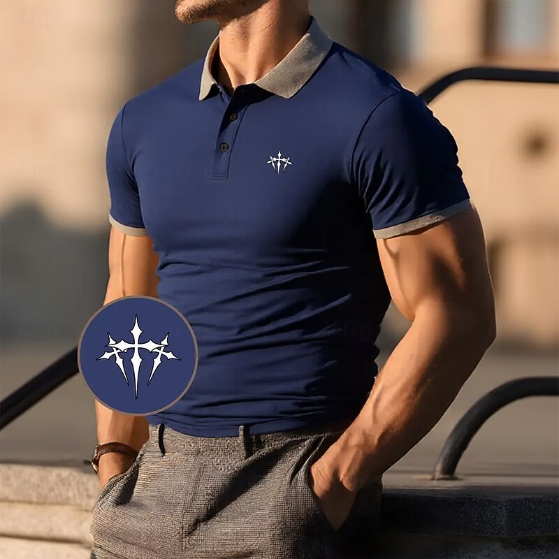 Men's Graphic Polo Short Sleeve Turndown Vacation Casual Daily Business Athleisure Casual Daily Buttons Summer Pink Red Navy Blue3