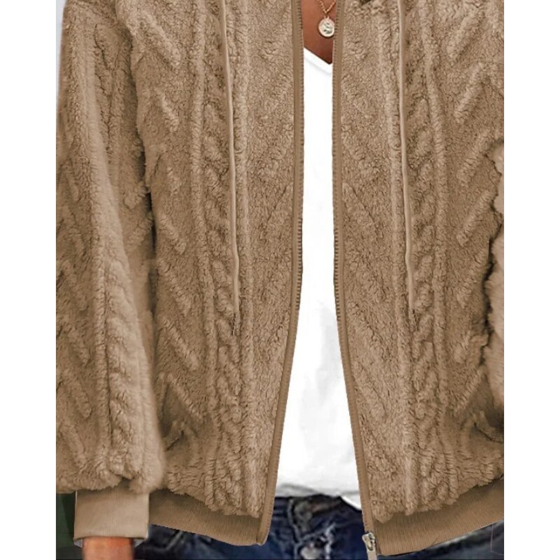 Women's Cardigan Casual Solid Color Chunky Hooded Zipper Knitted Long Sleeve Regular Tops Knit Outdoor Daily Holiday Khaki Fall Winter3