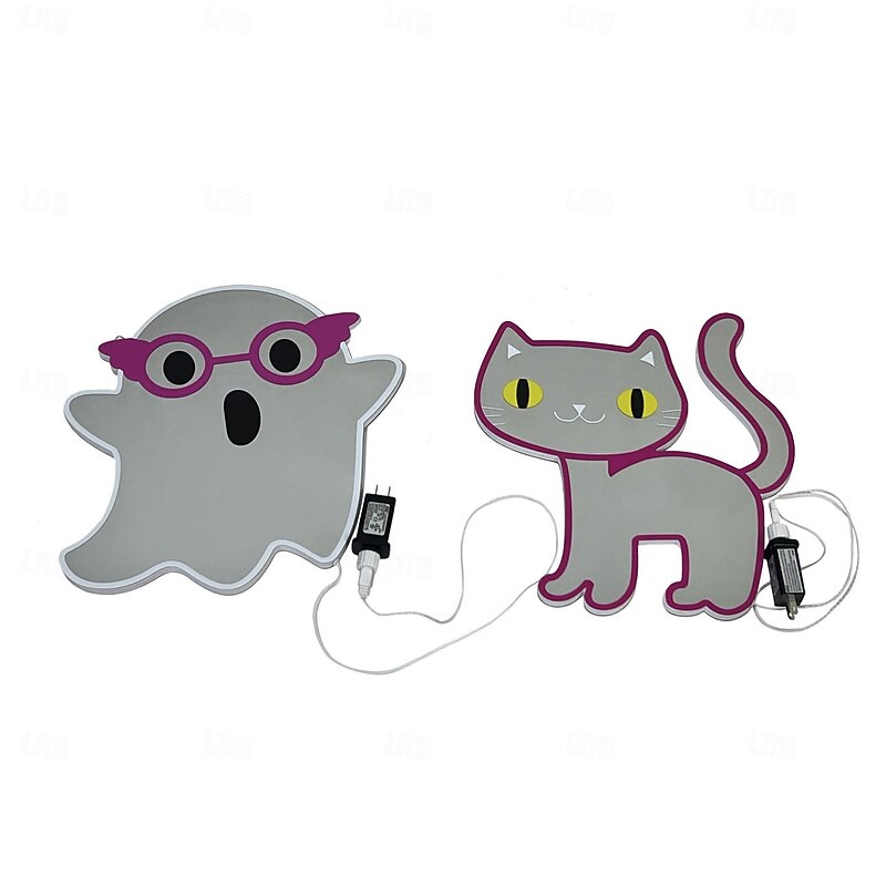 Halloween Infinity Lights Black Cat Light Ghost Light 3D Infinite Mirror Light Tunnel Light Abyss Neon Light Festival Party Decoration Light Us Plug4