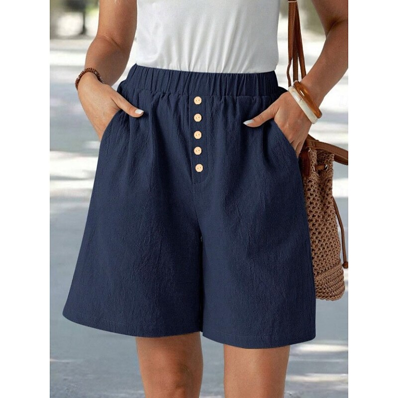 Women's Chinos Shorts Vacation Fashion Basic Short High Waist Plain Pocket Drawstring Comfort Outdoor Micro-elastic Vacation Street Daily Navy-blue Black Summer Spring Loose Fit2