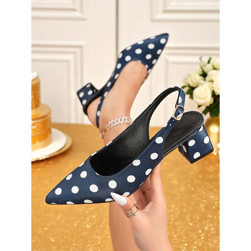 Women's Polka Dot Slingback Block Heel Pumps – Vintage 1950s Style Dress Shoes for Parties, Office, and Retro Events2
