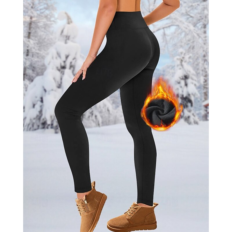 Women's Fleece Pants Slacks Leggings Streetwear Casual Full Length Natural Plain Elastic Waist Comfy Outdoor Comfortable Outdoor Going out Wine Navy Black Dark Gray Winter Regular Fit2