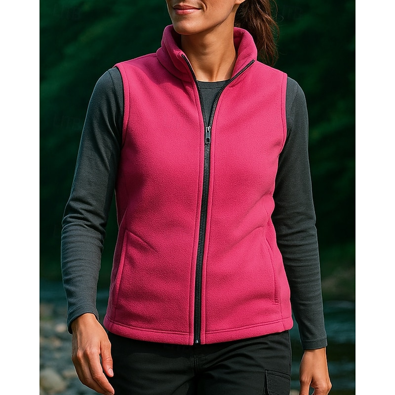Women's Hiking Vest Sleeveless Vest Outdoor Thermal Warm Lightweight Winter Zipper Polyester Red Sky Blue Purple Hunting Fishing Climbing