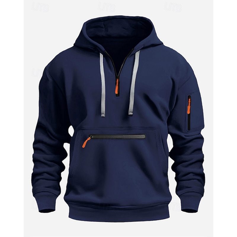 Men's Hoodie Quarter Zip Hoodie Black Navy Blue Camel Light Grey Dark Gray Hooded Plain Pocket Sports & Outdoor Daily Holiday Polyester Streetwear Basic Casual Spring Autumn / Fall Clothing Apparel4