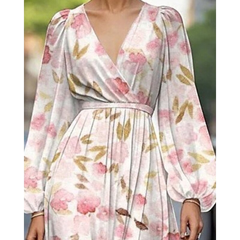 Women's Midi Dress Casual Dress Print Dress Elegant Fashion Outdoor Party Holiday Regular Fit Flower Long Sleeve V Neck Pink Blue Summer Spring3