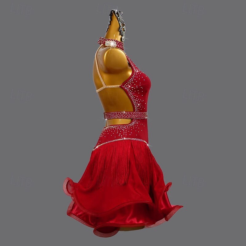Latin Dance Dress Rhinestone Tassel Women's Performance Salsa Costumes Sleeveless Party Samba Chacha Stage Dancewear4