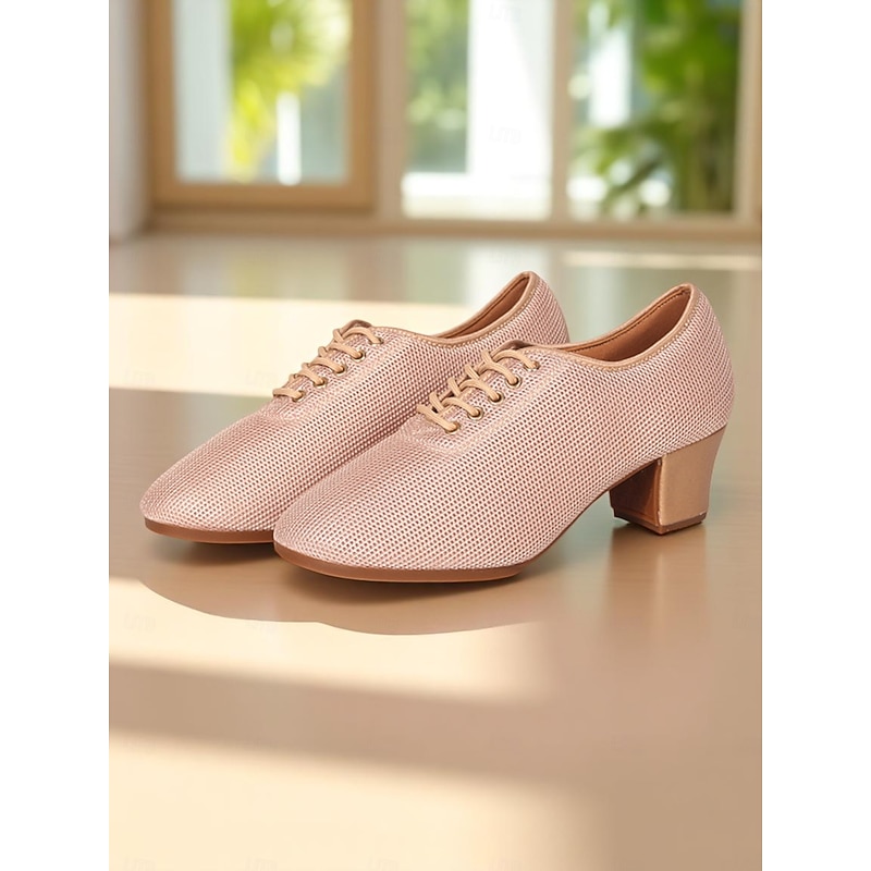 Women's Mesh Lace-Up Ballroom Dance Shoes with Low Heel, Breathable Professional Practice Footwear for Latin and Waltz Performance4
