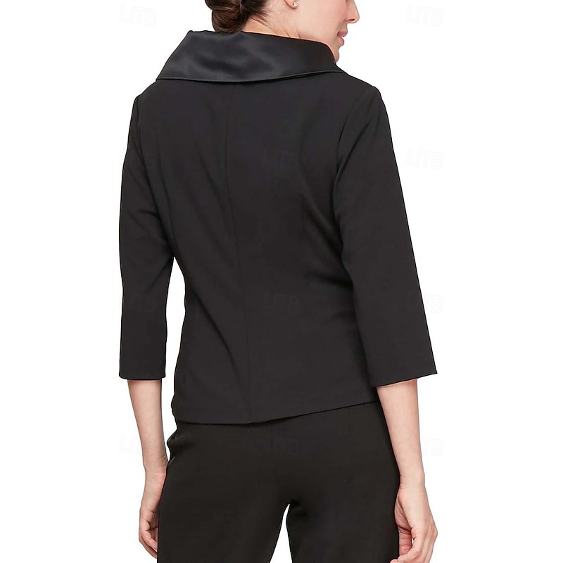 Women's Suits 2 Pieces Suits Formal Wedding Guest Satin Stretch Crepe Elegant Simple Minimalist 3/4 Sleeve Pleated Ankle Length Shawl Lapel4