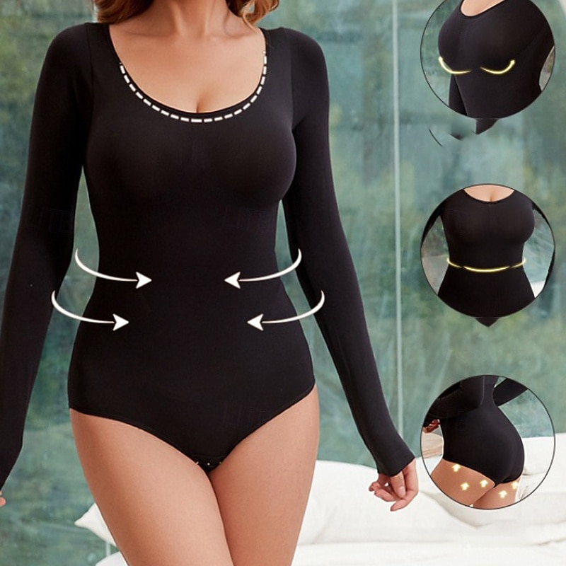Women Breasted Body Shaper Long Sleeve Plain Elastic Shapewear For Pilates Dance4