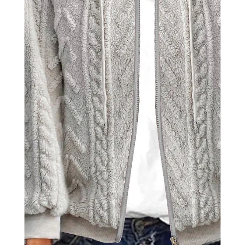 Women's Cardigan Casual Solid Color Chunky Hooded Zipper Knitted Long Sleeve Regular Tops Knit Daily Holiday Going out Light Grey Fall Winter3