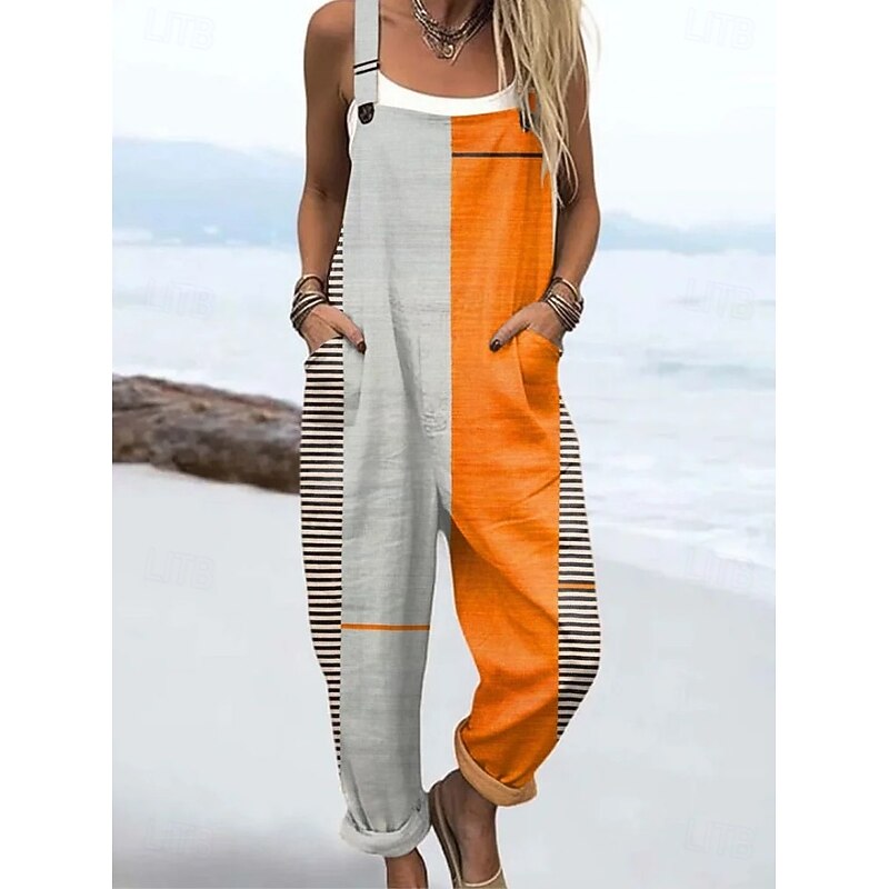 Women's Romper Active Geometric Sleeveless with Pocket Vacation Daily Loose Fit Black Red Orange Summer3