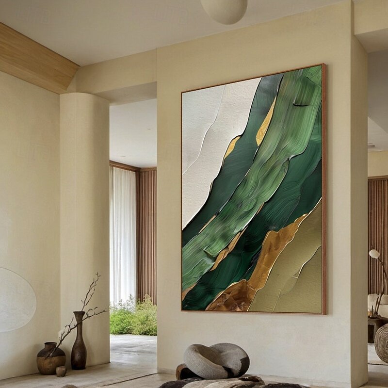 Green 3D textured wall mural, brown and beige wall mural decor art, large abstract wall art decor, modern living room decor2