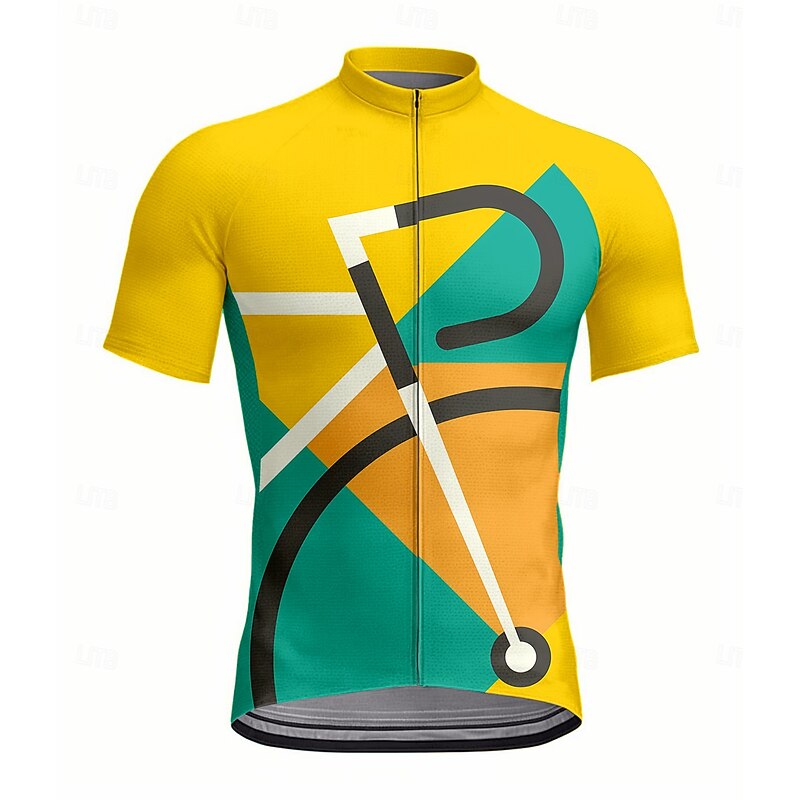 Men's Women's Cycling Jersey Graphic Geometric Short Sleeve Bike Jersey Top with 3 Rear Pockets UV Resistant Quick Dry Front Zipper Reflective Strips Sports Yellow Clothing Apparel