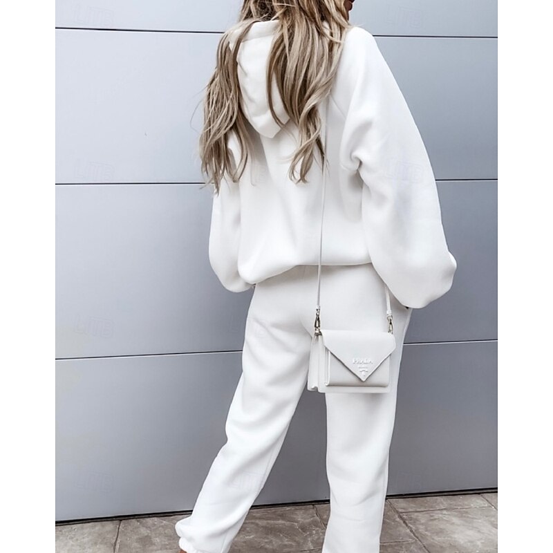 Women's Tracksuit Sweatpants Lace Pocket Solid Colored Clothing Suit Fall Black White Spandex Gym Athleisure Running Thermal Warm Windproof Long Sleeve Sport Activewear Stretchy Regular Fit4