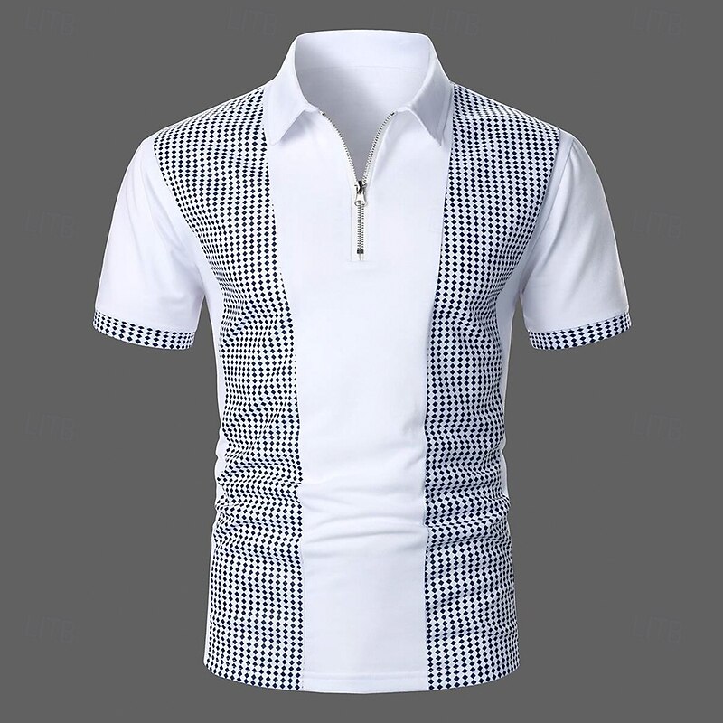 Men's Graphic Zip Polo Short Sleeve Polo Collar Modern Casual / Sporty Sports & Outdoor Athleisure Casual Daily Zipper 3D Print Summer White2