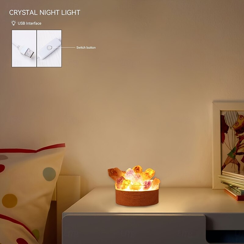 Glam Style 1pc Natural Crystal Cluster Night Light - USB Powered Ambient Lamp Resin and Stone White Color Mode - Universal Holiday Gift for Home Desktop and Bedside Decor2