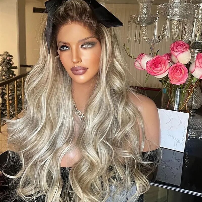 Unprocessed Virgin Hair 5x5 Closure 13x4 Lace Front Wig Free Part Brazilian Hair Wavy Blonde Wig 130% 150% Density with Baby Hair Highlighted / Balayage Hair 100% Virgin Glueless Pre-Plucked For Women3